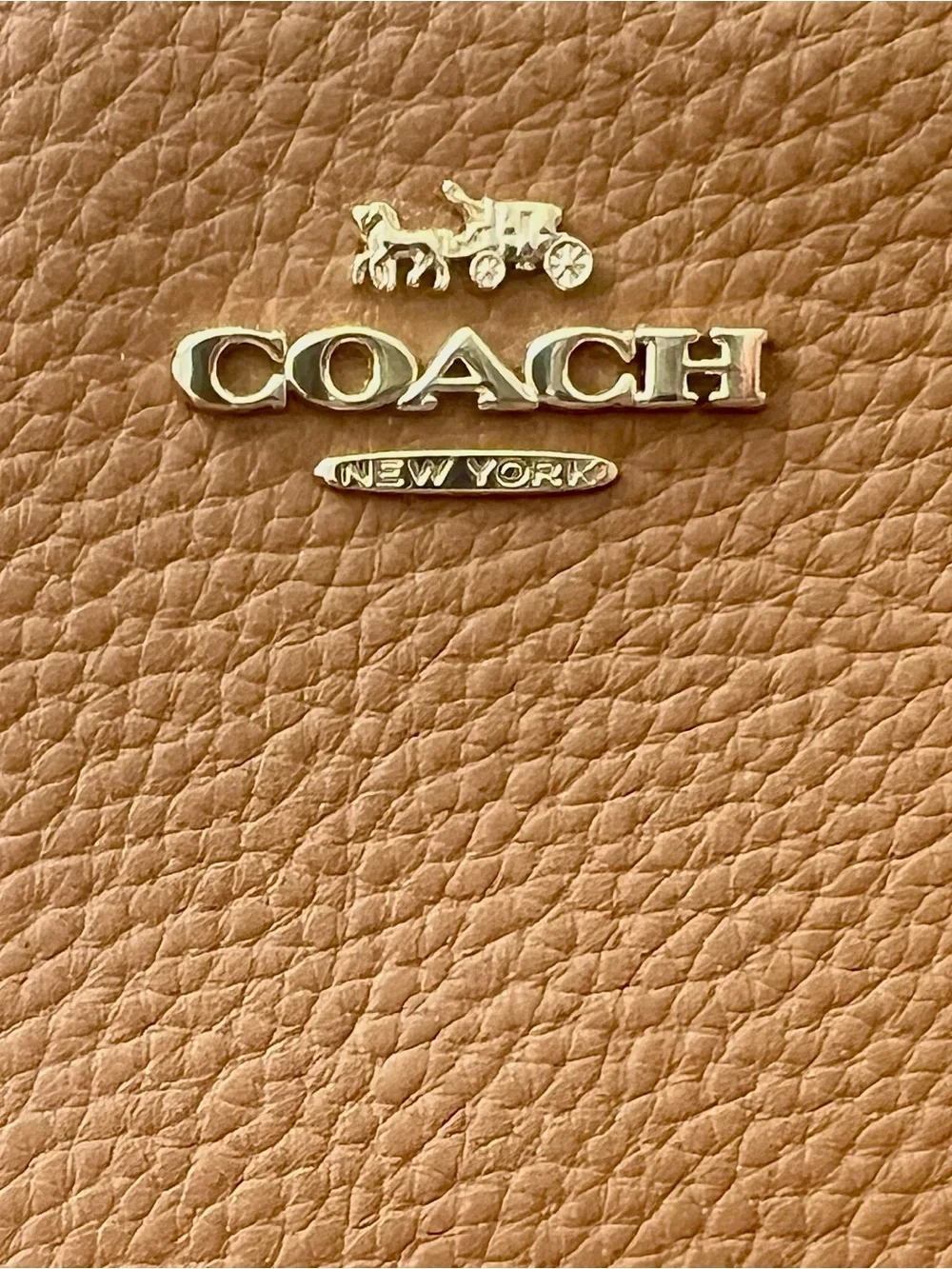 Coach F87590 Pebble Leather Double Zip Wristlet Wallet Camel EUC